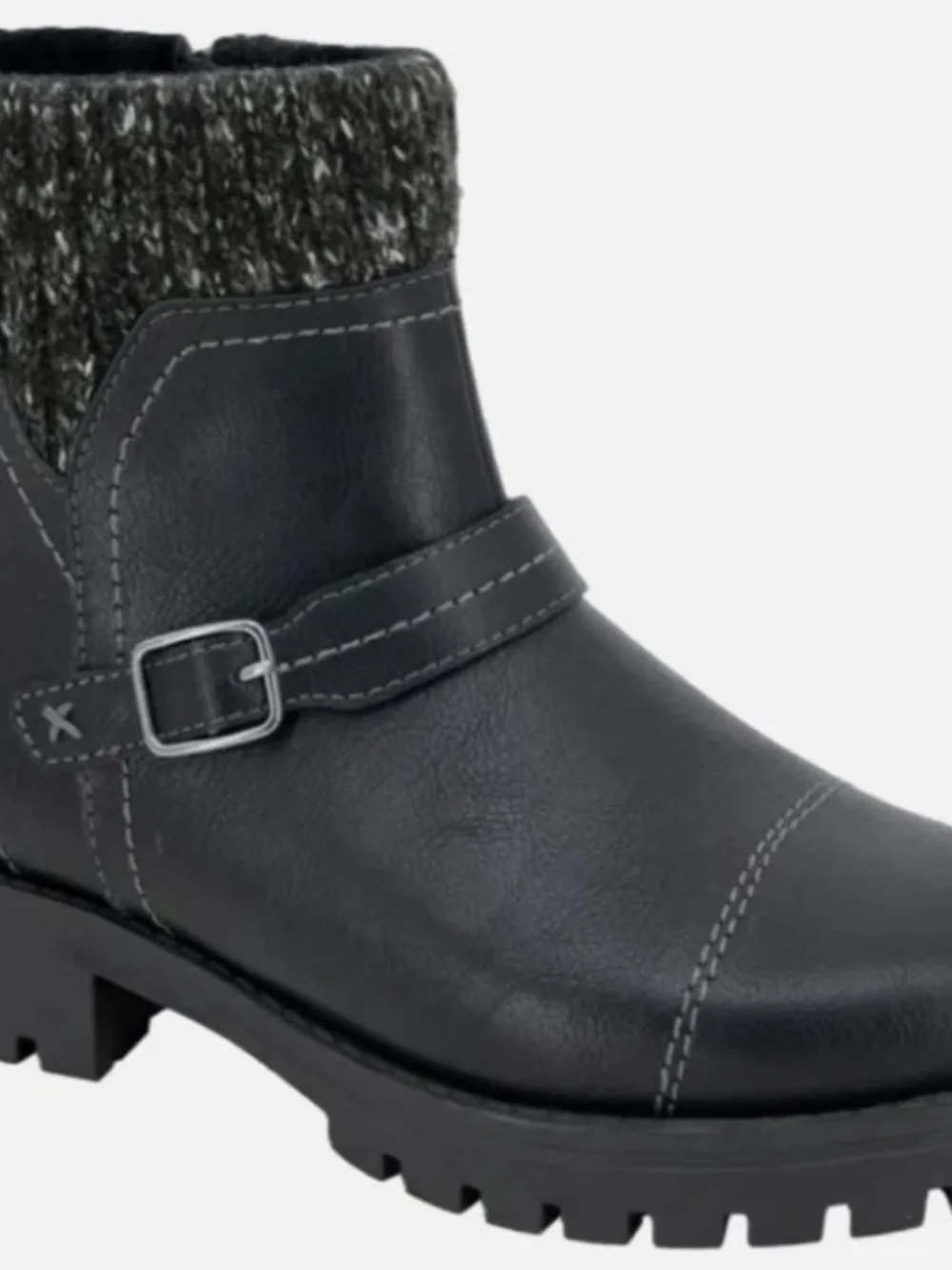 New JSport Violet Boots Women's Black Zip Knit Cuff Memory Foam Ankle Bootie